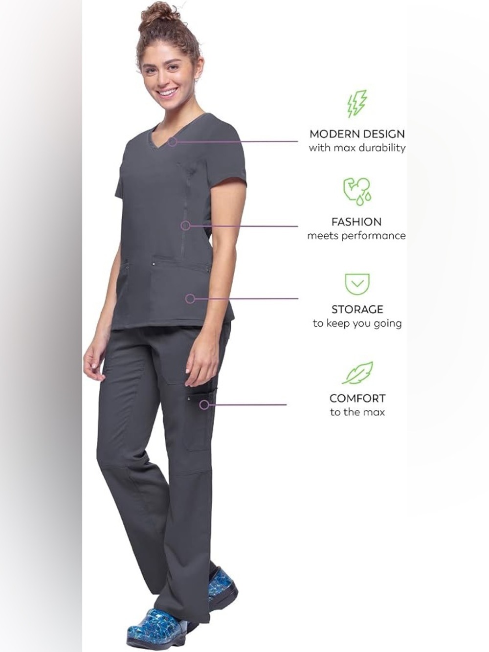 healing hands Women's Scrub Set in Charcoal Gray
